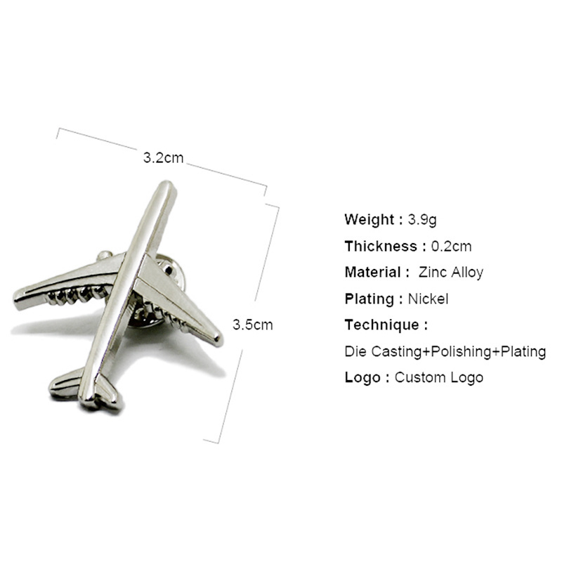 Manufacture Custom Metal 3D Air Plane Lapel Pin Airplane Shape Aeroplane Enamel Lapel Silver Plating Plain Enamel Pins