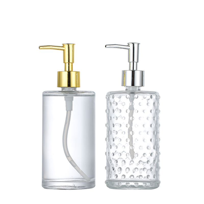 Antique Design Thick Glass Hand Sanitizer Soap Dispenser lotion bottle glass with Rust Proof Stainless Steel Pump for Kitchen