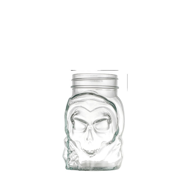 China factory Clear Glass Skull Sipper Mason Jar with Lid and Straw