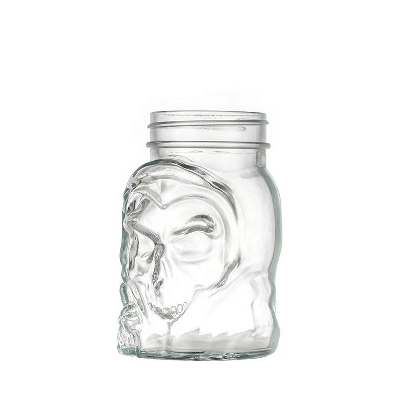 China factory Clear Glass Skull Sipper Mason Jar with Lid and Straw