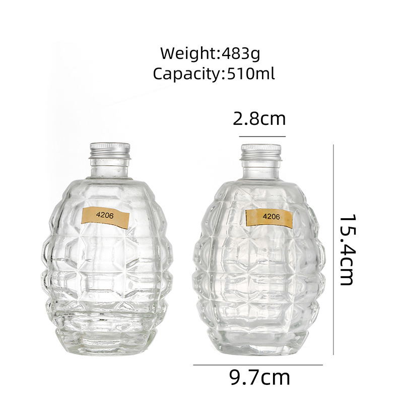 Unique Fashion Grenade Shaped Eco Friendly 510ml Juice Glass Beverage Bottles