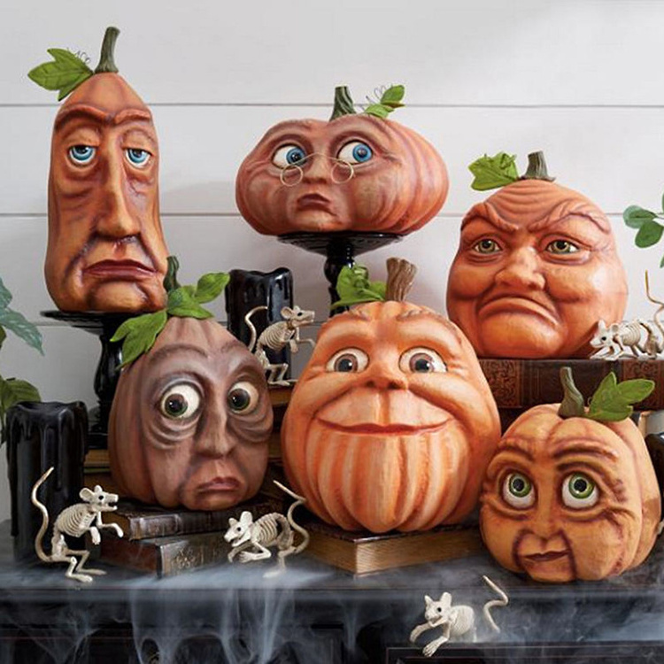 Wholesale Resin Crafts Halloween Pumpkin Outdoor Garden Yard Decoration Ornaments Halloween Funny Face Pumpkin Head for Table