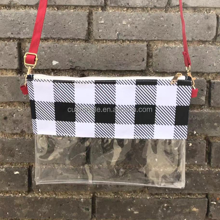 Monogram Clear Stadium Wrist Purse Transparent PVC Buffalo Plaid Crossbody Bag Clear Envelope Clutch Bag