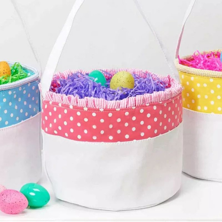 Wholesale Personalized Dot Colorful Easter Bucket Tote Bag Sublimation Canvas Easter Basket