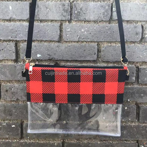 Monogram Clear Stadium Wrist Purse Transparent PVC Buffalo Plaid Crossbody Bag Clear Envelope Clutch Bag