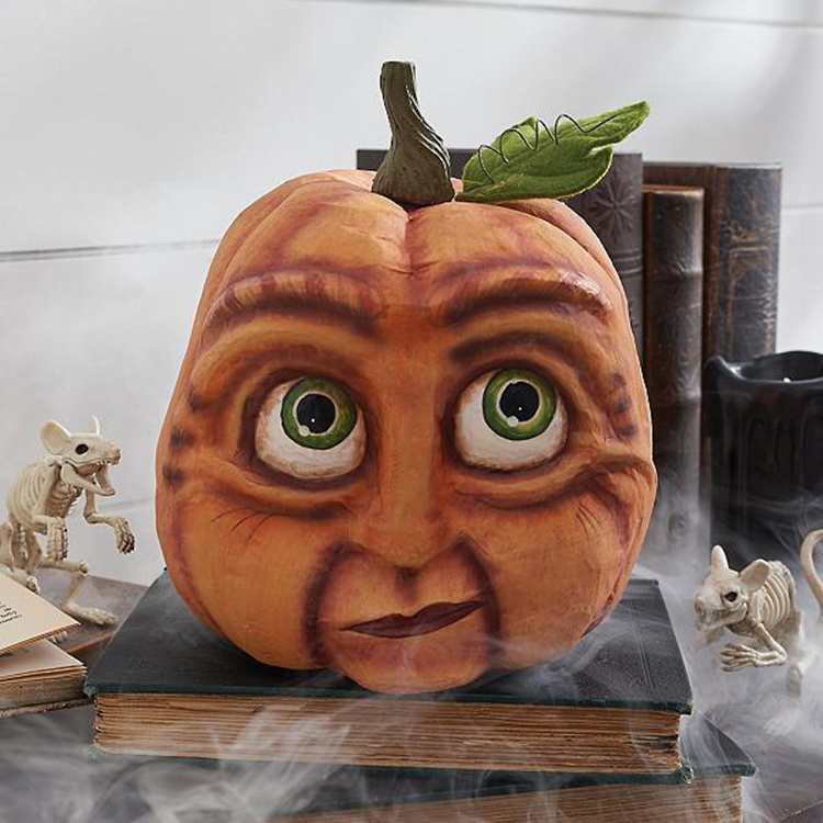 Wholesale Resin Crafts Halloween Pumpkin Outdoor Garden Yard Decoration Ornaments Halloween Funny Face Pumpkin Head for Table