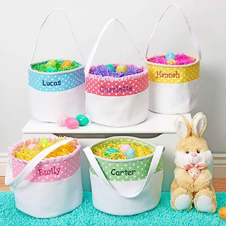 Wholesale Personalized Dot Colorful Easter Bucket Tote Bag Sublimation Canvas Easter Basket