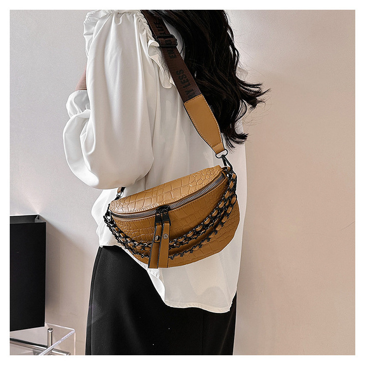 HR686 New Fashion Women Chest Bag Personalized Wide Shoulder Strap Crossbody Bag Cool Girl's Versatile Two Zippers Waist Bag