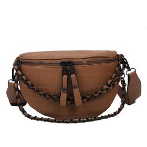 HR686 New Fashion Women Chest Bag Personalized Wide Shoulder Strap Crossbody Bag Cool Girl's Versatile Two Zippers Waist Bag