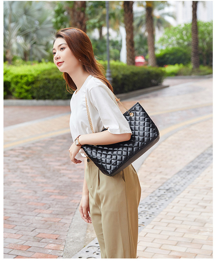 HR211 Female Trendy Geometric Pattern Chain Tote Bag Single Shoulder Crossbody Women's Bag PU Versatile Handheld Shopping Bag