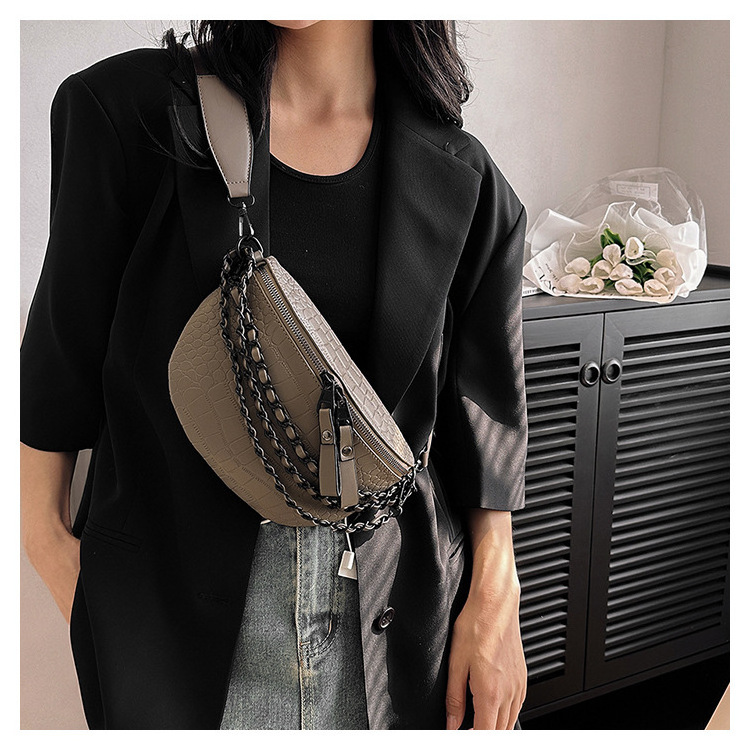 HR686 New Fashion Women Chest Bag Personalized Wide Shoulder Strap Crossbody Bag Cool Girl's Versatile Two Zippers Waist Bag