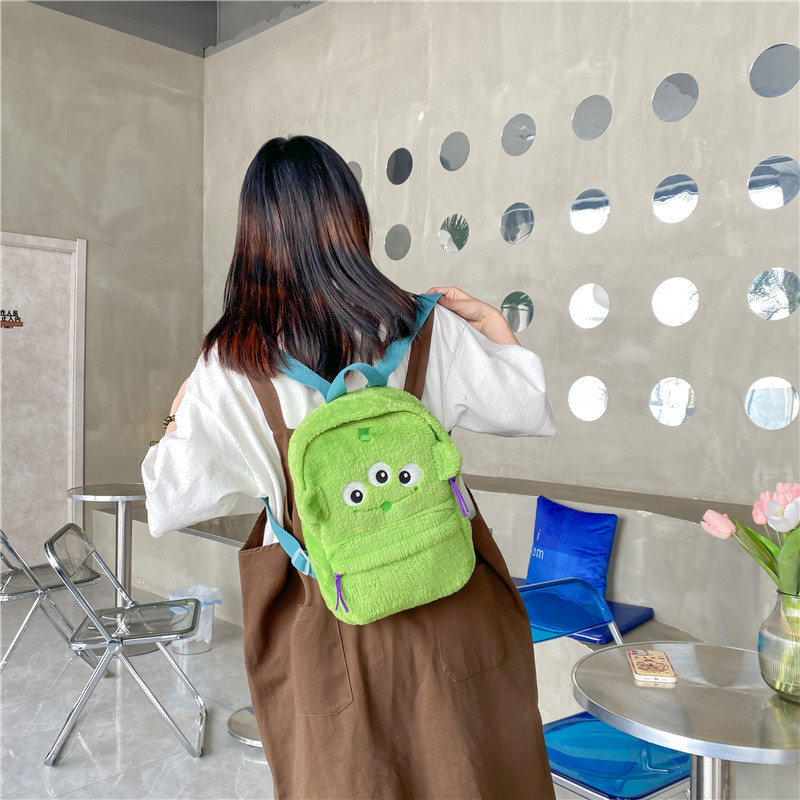 HR134 Girls' Cartoon Fresh Sweet Backpack Plush Zipper Parent-Child Travel Backpack New Trend Outdoor Leisure Cute Hairy Bag