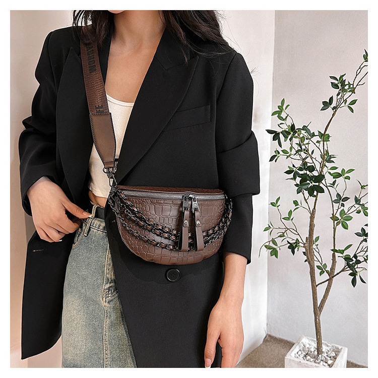 HR686 New Fashion Women Chest Bag Personalized Wide Shoulder Strap Crossbody Bag Cool Girl's Versatile Two Zippers Waist Bag