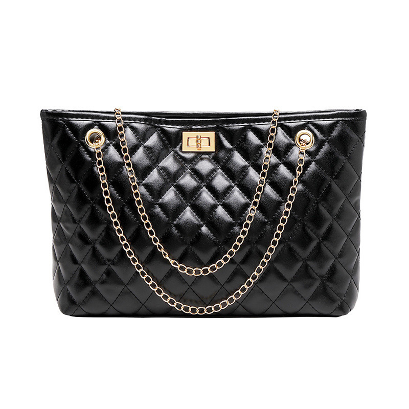 HR211 Female Trendy Geometric Pattern Chain Tote Bag Single Shoulder Crossbody Women's Bag PU Versatile Handheld Shopping Bag