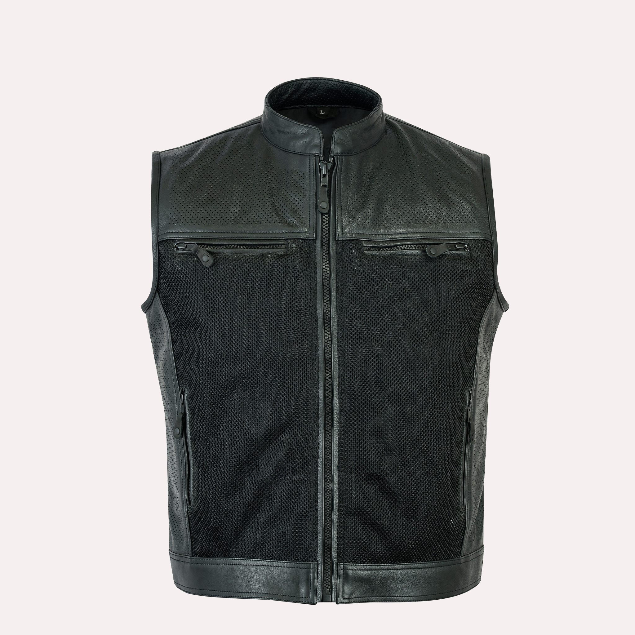 New Men's Custom Wholesale Leather Zip Motorcycle Vest Casual Leather Vest With Pocket Custom Logo