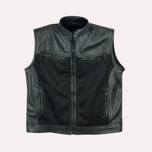 New Men's Custom Wholesale Leather Zip Motorcycle Vest Casual Leather Vest With Pocket Custom Logo