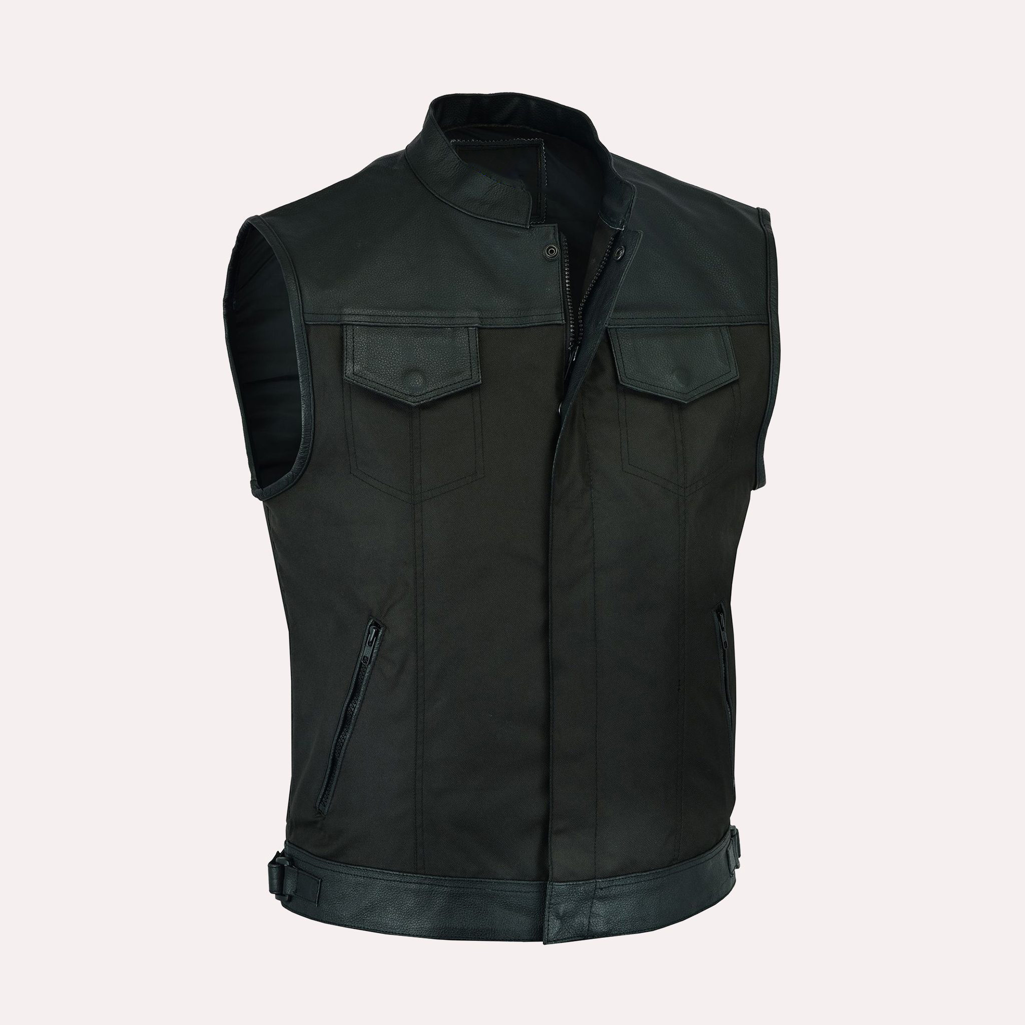 New Men's Custom Wholesale Leather Zip Motorcycle Vest Casual Leather Vest With Pocket Custom Logo