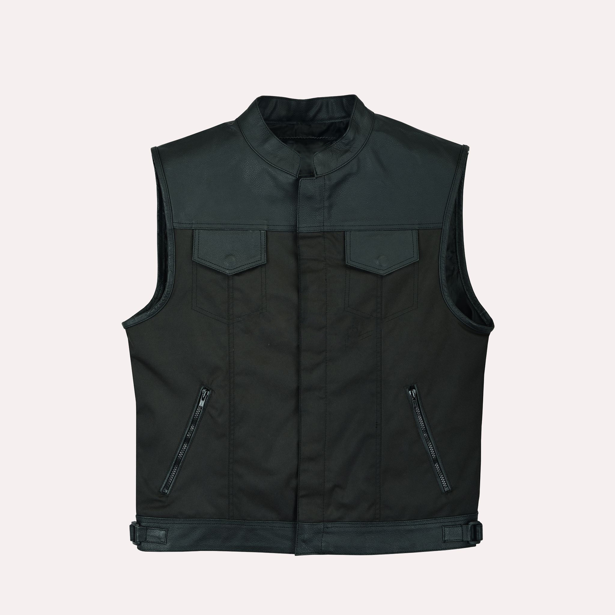 New Men's Custom Wholesale Leather Zip Motorcycle Vest Casual Leather Vest With Pocket Custom Logo