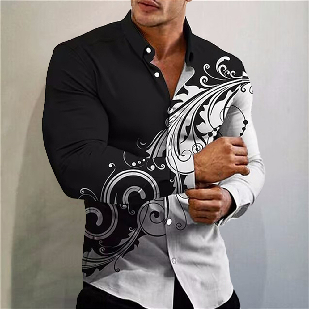 Vintage Men's Polo Shirt 3D Printed Striped Graphic Shirt Casual Long-sleeved Men's Clothing Lapel Button Down Shirt