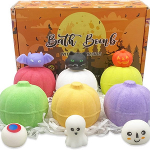 Msds/100% Natural Ingredients bathbomb oem Halloween Squishy Toys Inside 6 Pack Halloween Pumpkin Bath Bombs