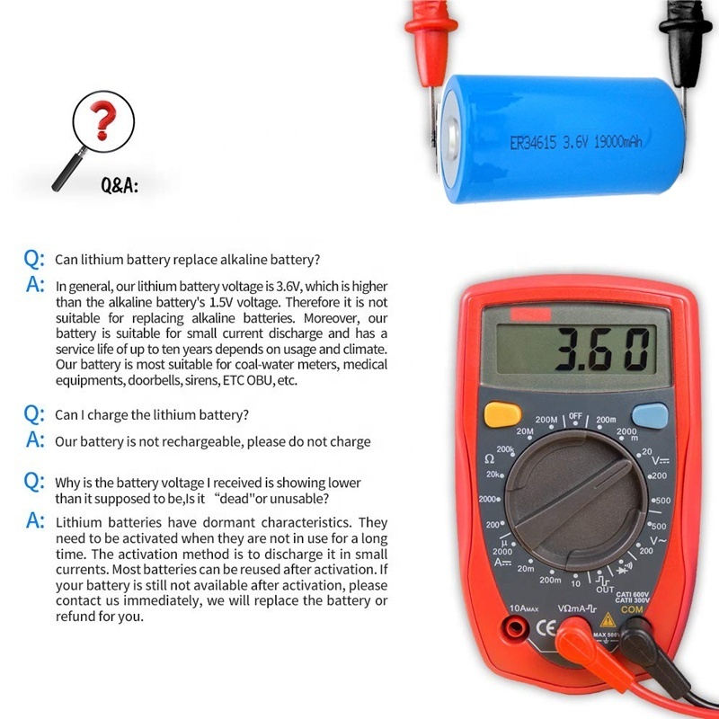 ER34125 DD Size Lisoci2 battery Double D Lithium battery For battery powered toy digital camera smoke detector humidity alarm