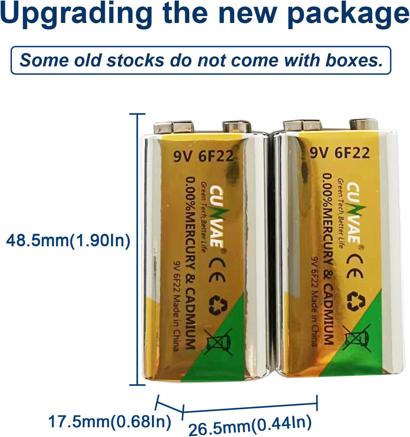 Zinc-carbon 6F22 1604 non-rechargeable 9V battery for alarms