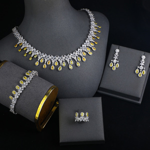 Luxury Bling Cubic Zirconia 4-piece Necklace Sets Indian Jewellery Set High Quality Dubai Party Wedding Bridal Jewelry Sets