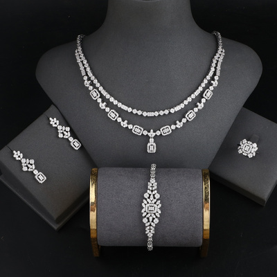 4piece Exquisite Cubic Zirconia Necklace Bracelet Ring Earring Set Women Luxury African Jewelry Sets Bridal Wedding Jewelry Set