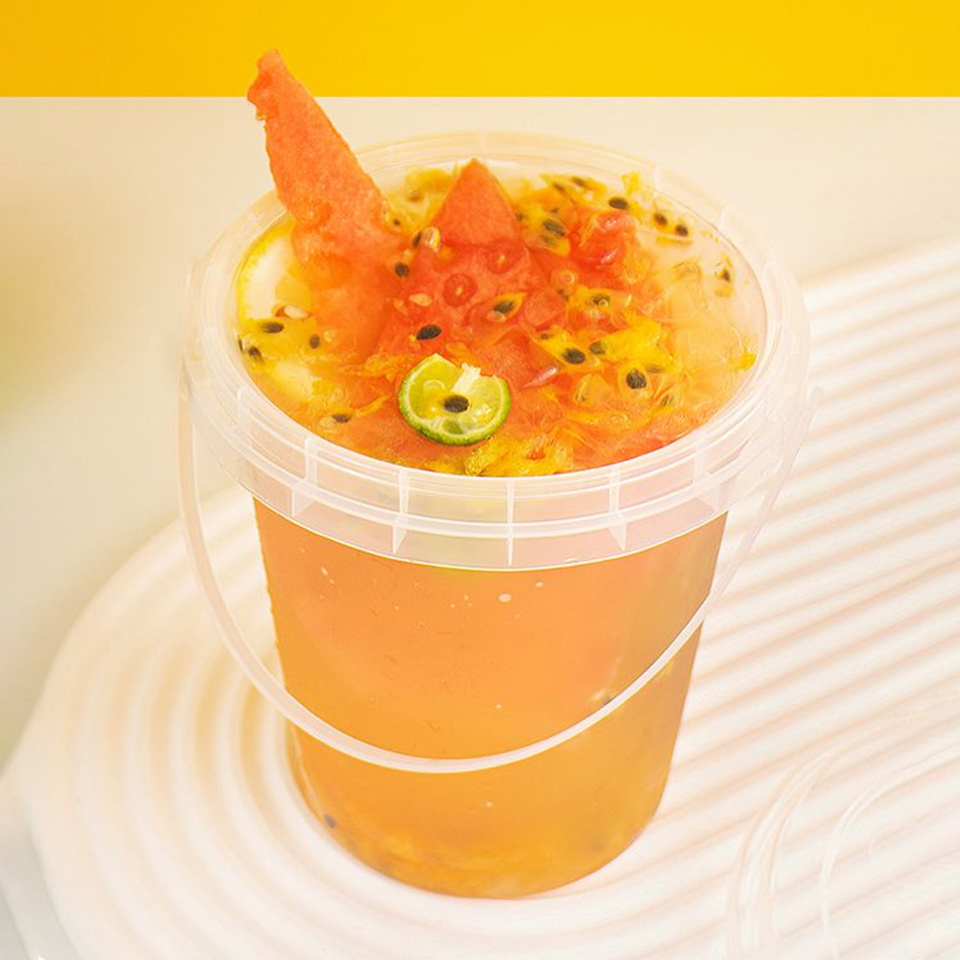 1000ml Fruit tea portable bucket disposable large capacity lemonade juice drink cup bubble tea transparent plastic cups with lid