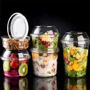 Hot Sale 117mm 16oz 32oz Food Grade Packaging Cups Deli Containers For Fruits Salad Smoothies Disposable Plastic Bowl With Lid