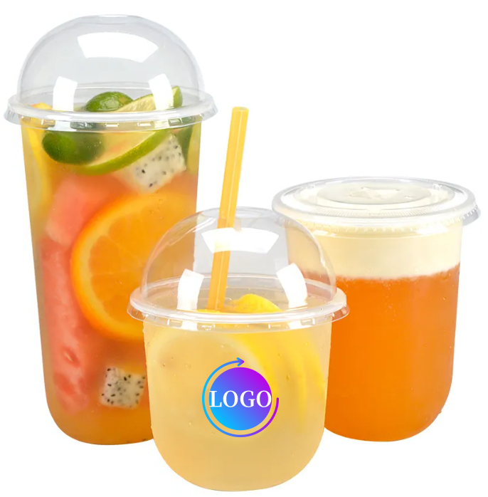 16oz Custom Logo Disposable U Shape Cups With Lid For Juice Coffee Drink Bubble Boba Milk Tea PP PET Clear U Shaped Plastic Cup