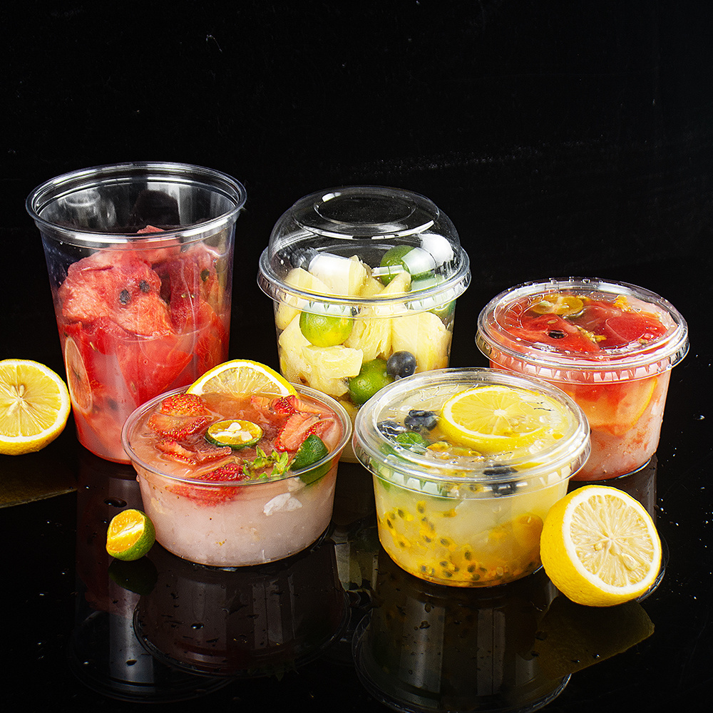 Hot Sale 117mm 16oz 32oz Food Grade Packaging Cups Deli Containers For Fruits Salad Smoothies Disposable Plastic Bowl With Lid