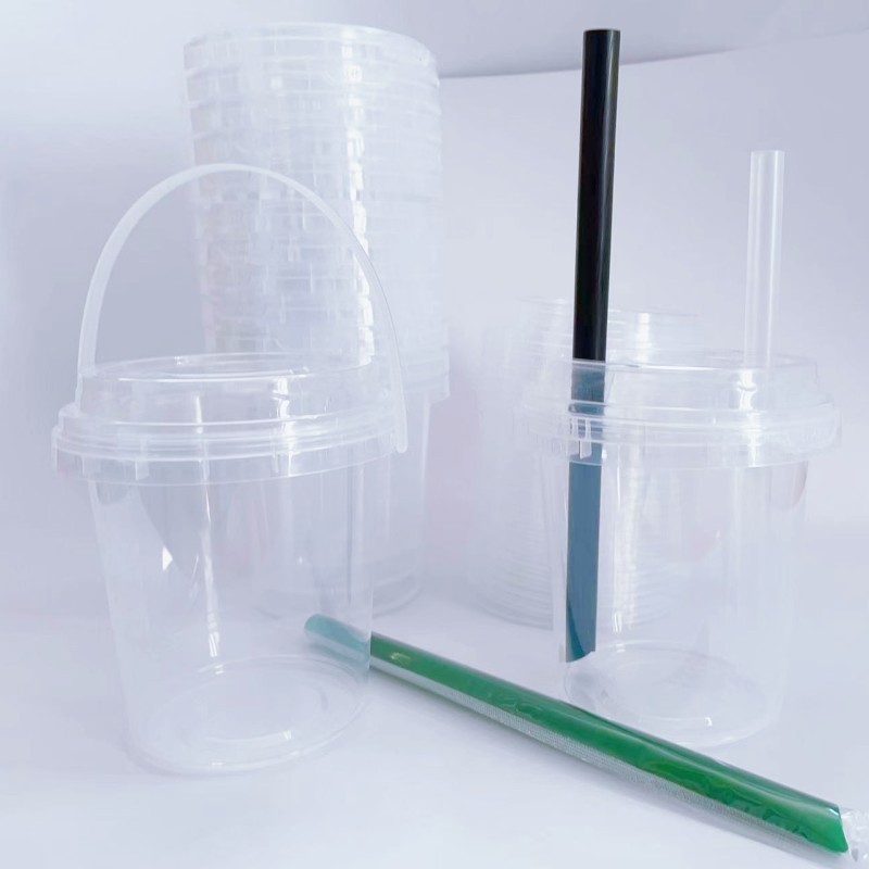 1000ml Fruit tea portable bucket disposable large capacity lemonade juice drink cup bubble tea transparent plastic cups with lid