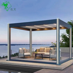 MINGYU Exterior Roof Metal Gazebo With Retractable Screen Outdoor Aluminum Pergola Opening Roof