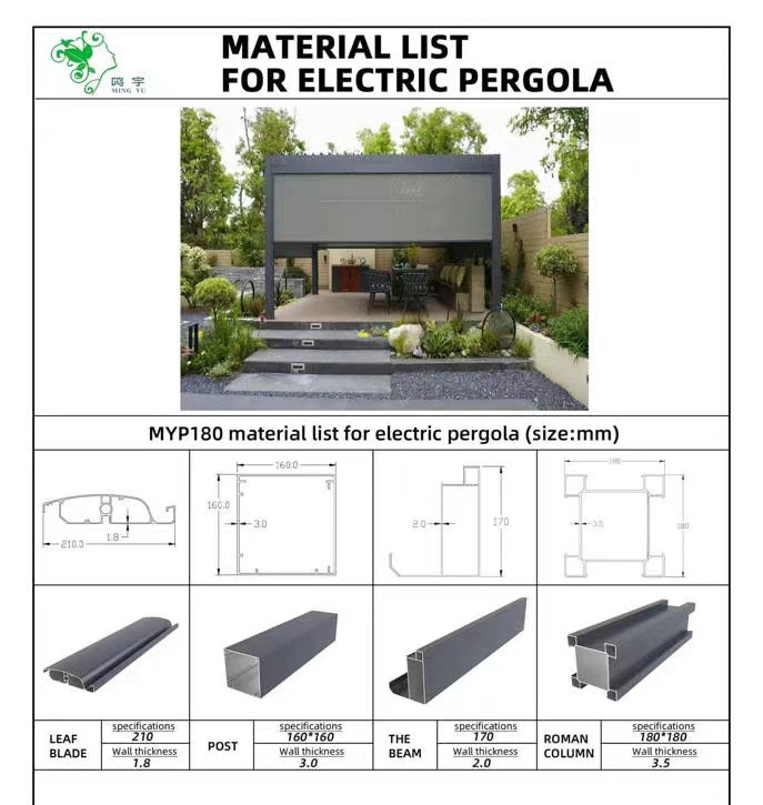 MINGYU Exterior Roof Metal Gazebo With Retractable Screen Outdoor Aluminum Pergola Opening Roof