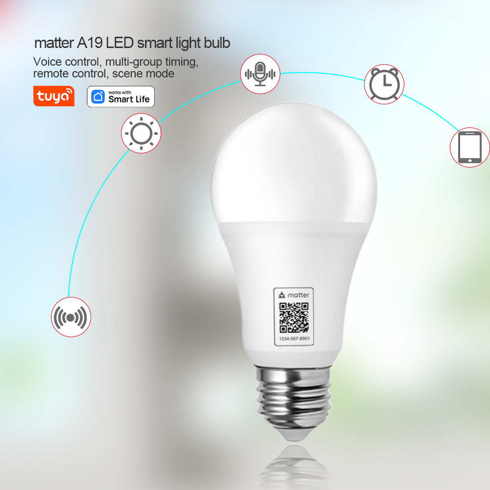 Matter Smart Bulb Light 9W Voice Smart App Control E26 E27 B22 RGBCW LED Lights Lighting Matter Bulb for Alexa Google Homekit