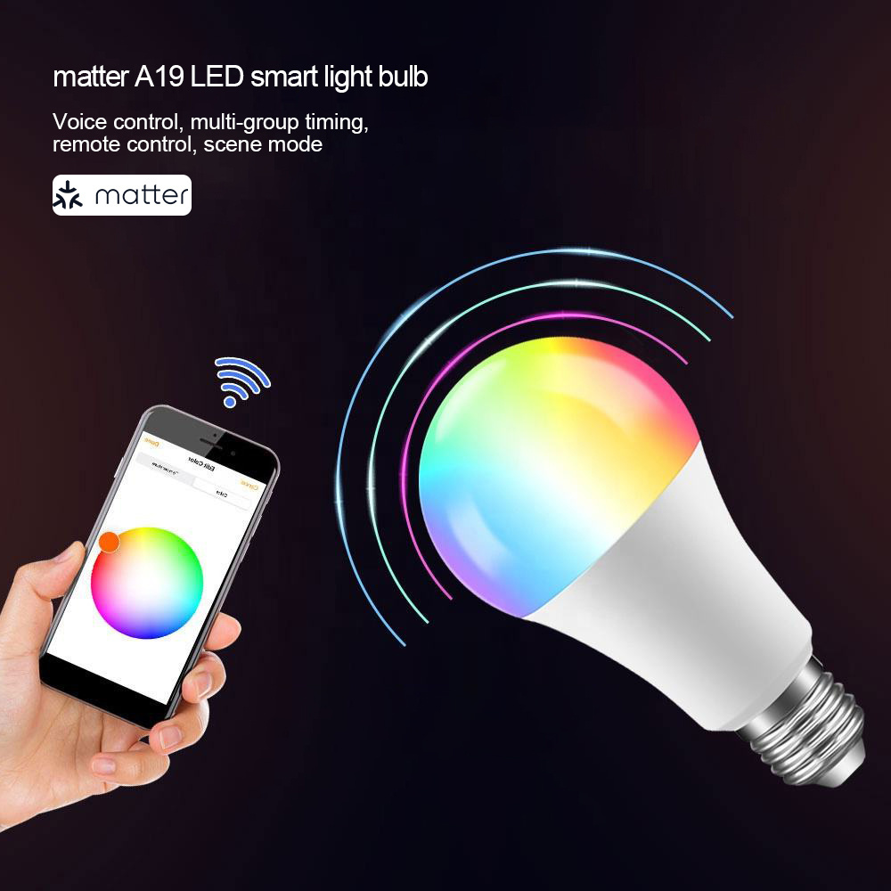 Matter Smart Bulb Light 9W Voice Smart App Control E26 E27 B22 RGBCW LED Lights Lighting Matter Bulb for Alexa Google Homekit