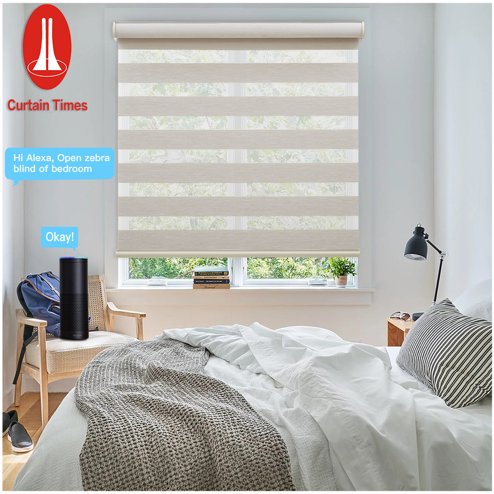 tuya smart wifi zigbee electric roller blind motorized double layers zebra window blinds motorized blinds