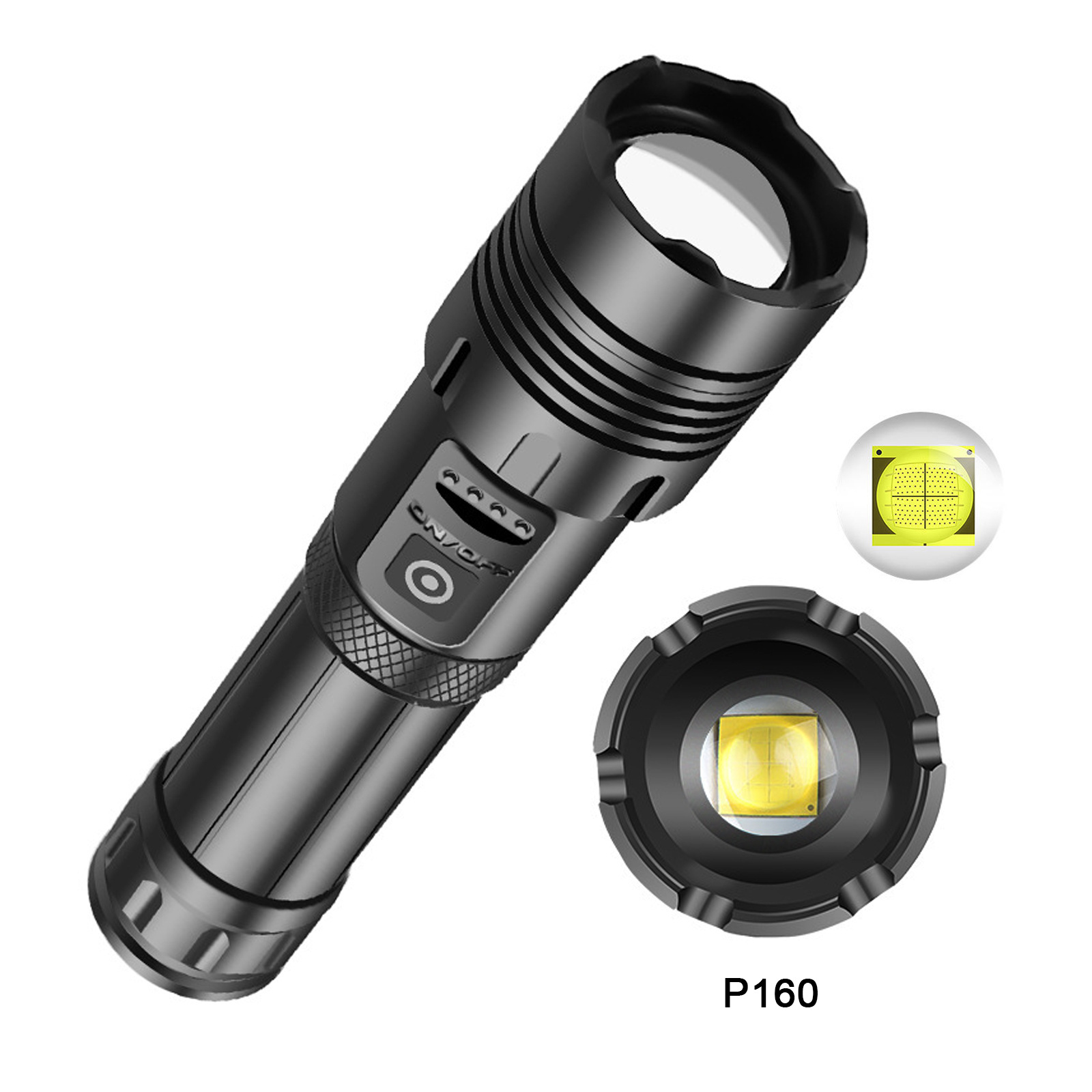 Cusomik XHP 160 USB COB super bright waterproof night light zoomable Led rechargeable flashlight with strong weak flashing mode