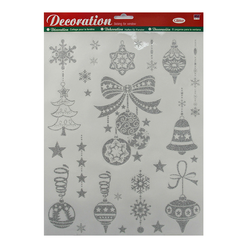 High Quality Glitter Vinyl Window Cling, Christmas Decor Electrostatic Window Decal