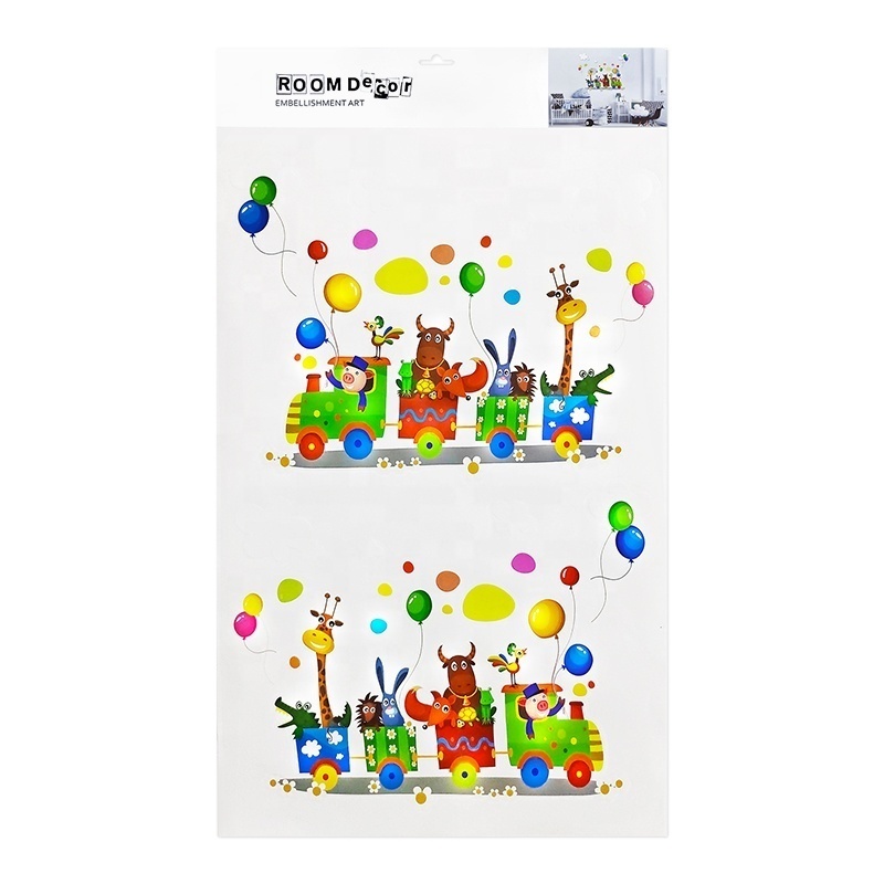 Funny Animals in train with balloon wall decor stickers labels for home decoration