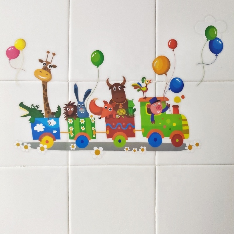 Funny Animals in train with balloon wall decor stickers labels for home decoration