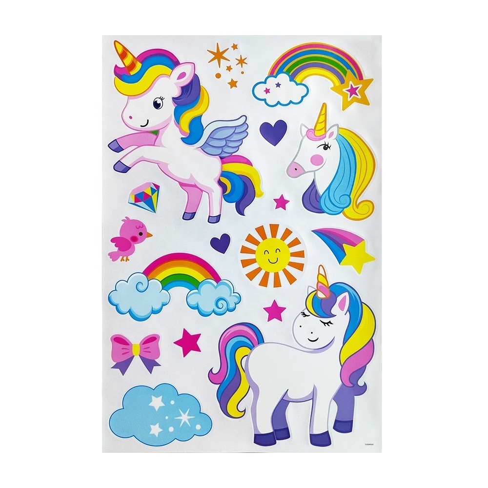 Rainbow and Unicorn Wall Sticker for Girl's Room Decoration with Environmentally Friendly PP Materials Printed