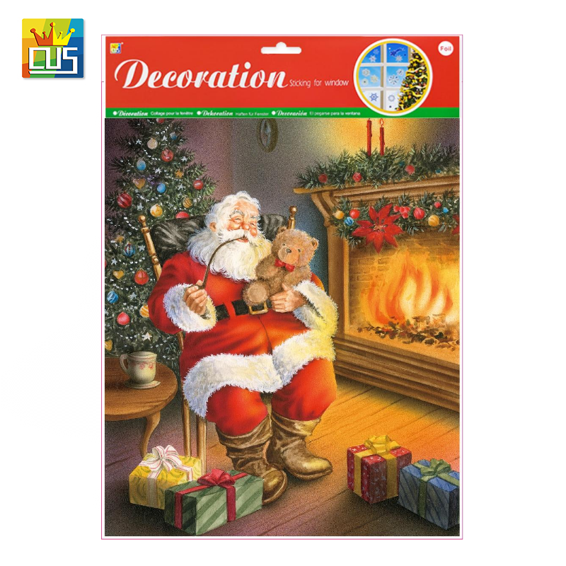 christmas tree santa claus with candlelight vinyl static cling window stickers for christmas window decoration