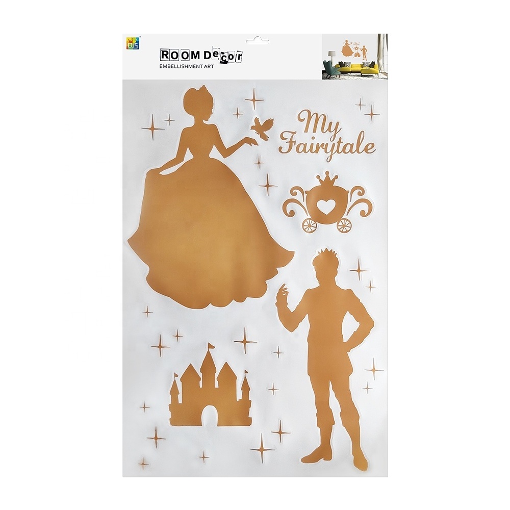 Princess and Prince Gold Foil Wall Sticker for Kid's Room Decoration with Environmentally Friendly PP Materials Printed