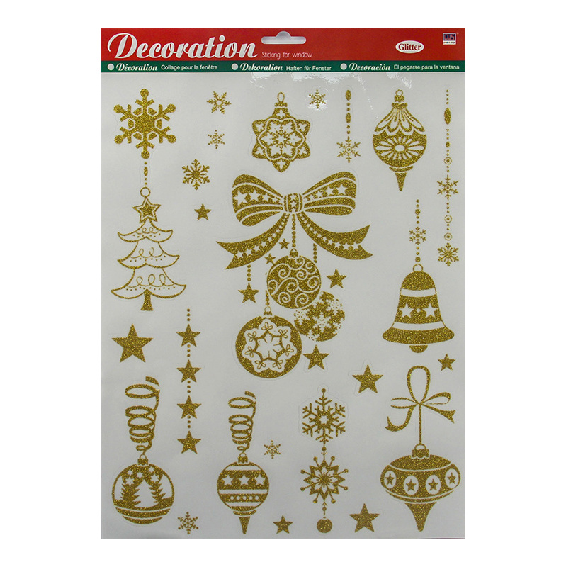 High Quality Glitter Vinyl Window Cling, Christmas Decor Electrostatic Window Decal