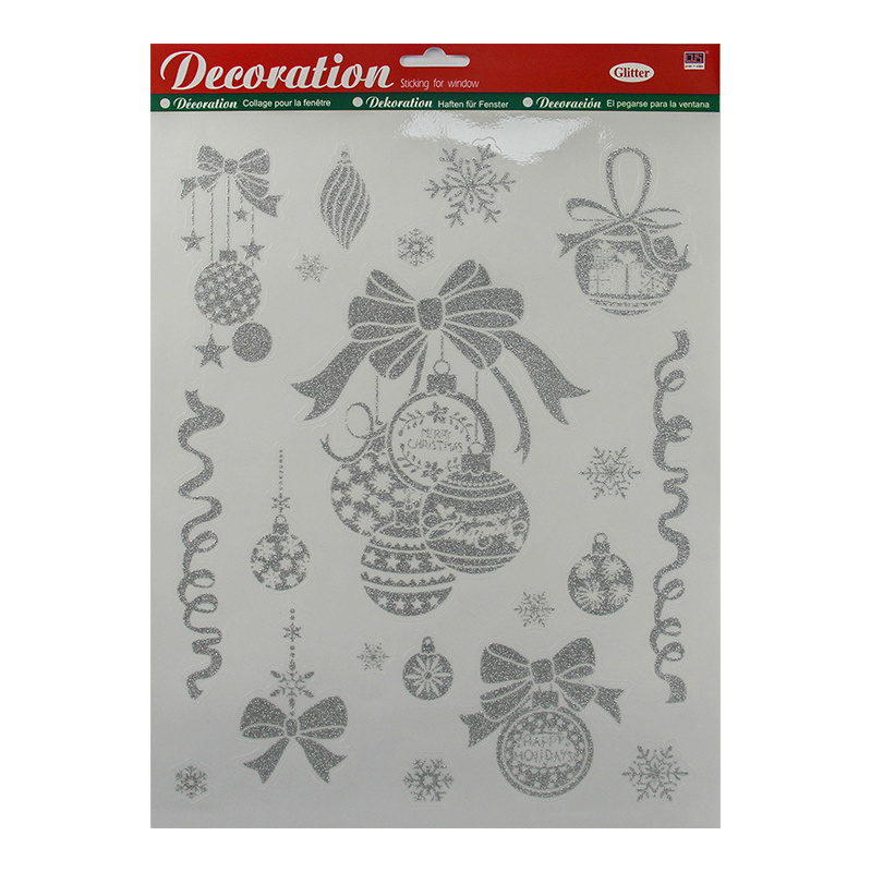 High Quality Glitter Vinyl Window Cling, Christmas Decor Electrostatic Window Decal