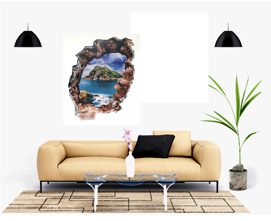 3D Broken Wall Sticker Mountain Sea Landscape Wall Decal Home Living Room Background Wall Decoration Sticker