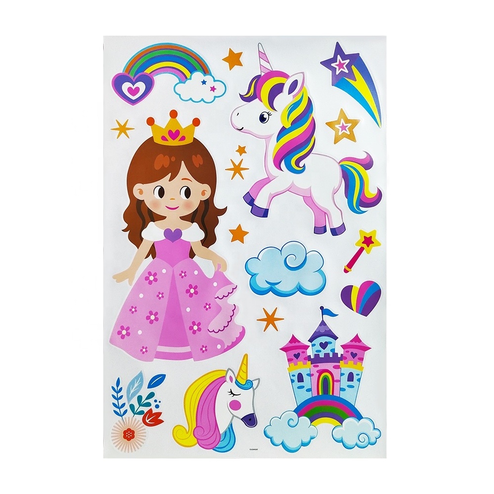 Rainbow and Unicorn Wall Sticker for Girl's Room Decoration with Environmentally Friendly PP Materials Printed