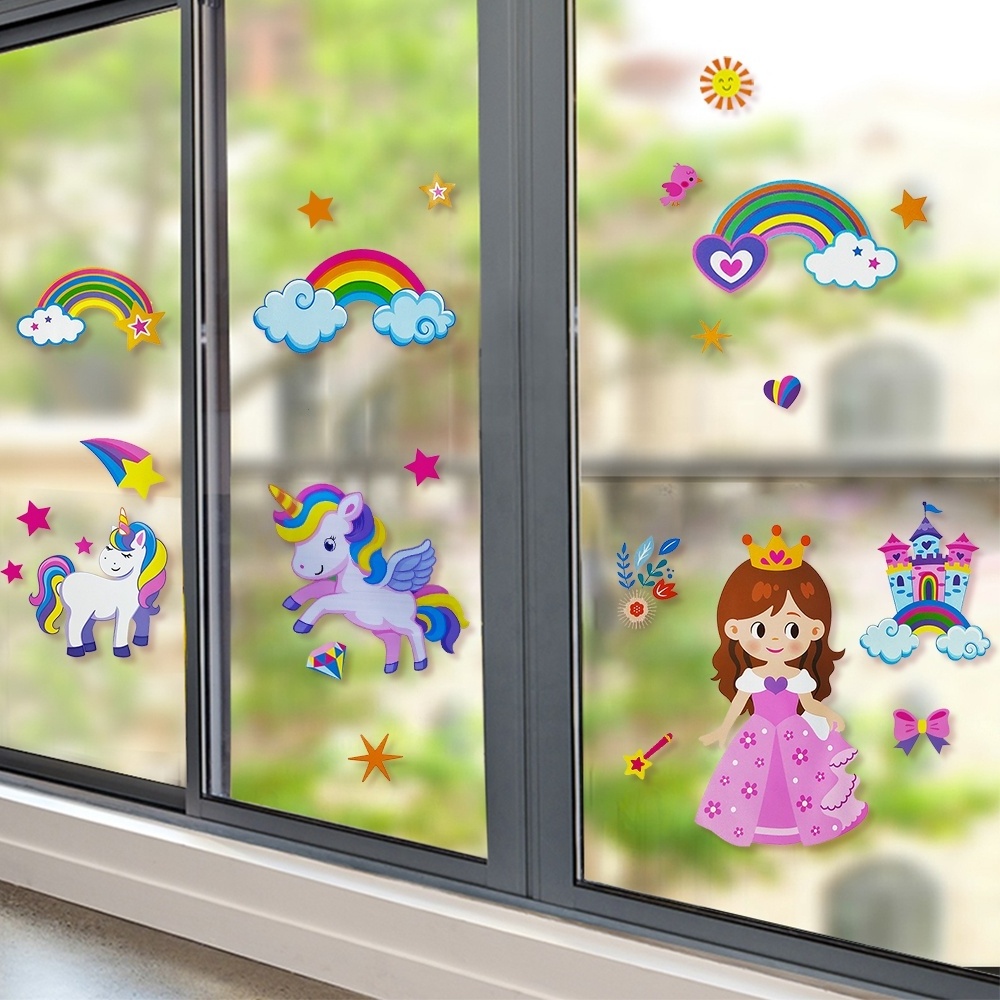 Rainbow and Unicorn Wall Sticker for Girl's Room Decoration with Environmentally Friendly PP Materials Printed